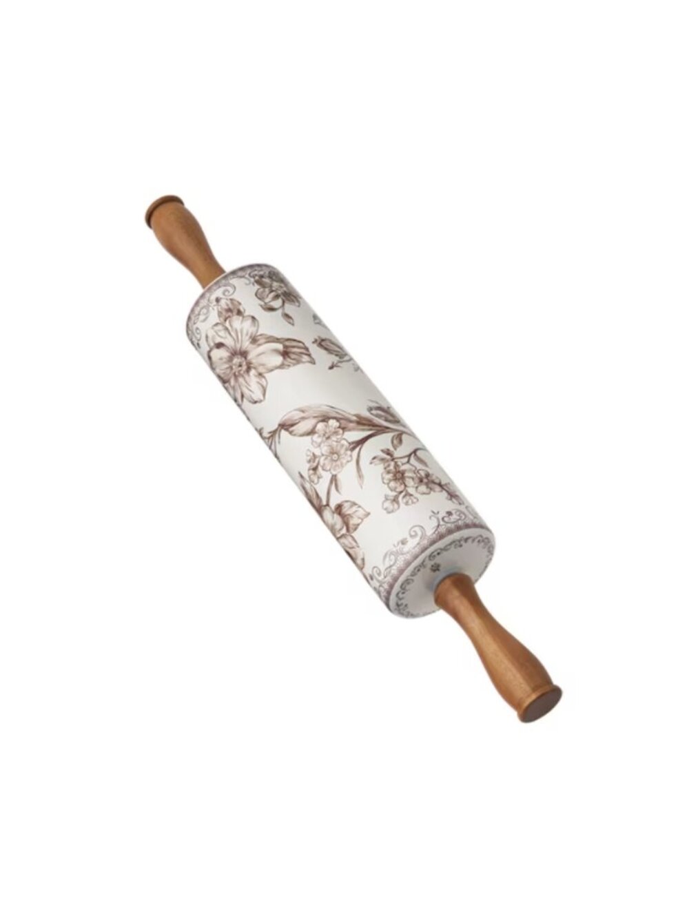 The Pioneer Woman Brown Wood Handles Floral Design Agatha Ceramic Rolling Pin